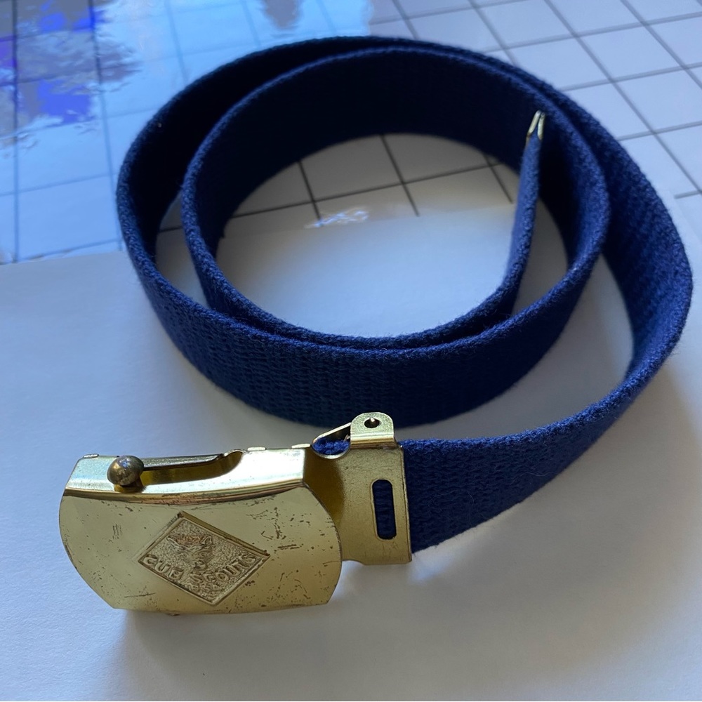 Cub Scouts Vintage Navy Woven Belt With Brass Buckle